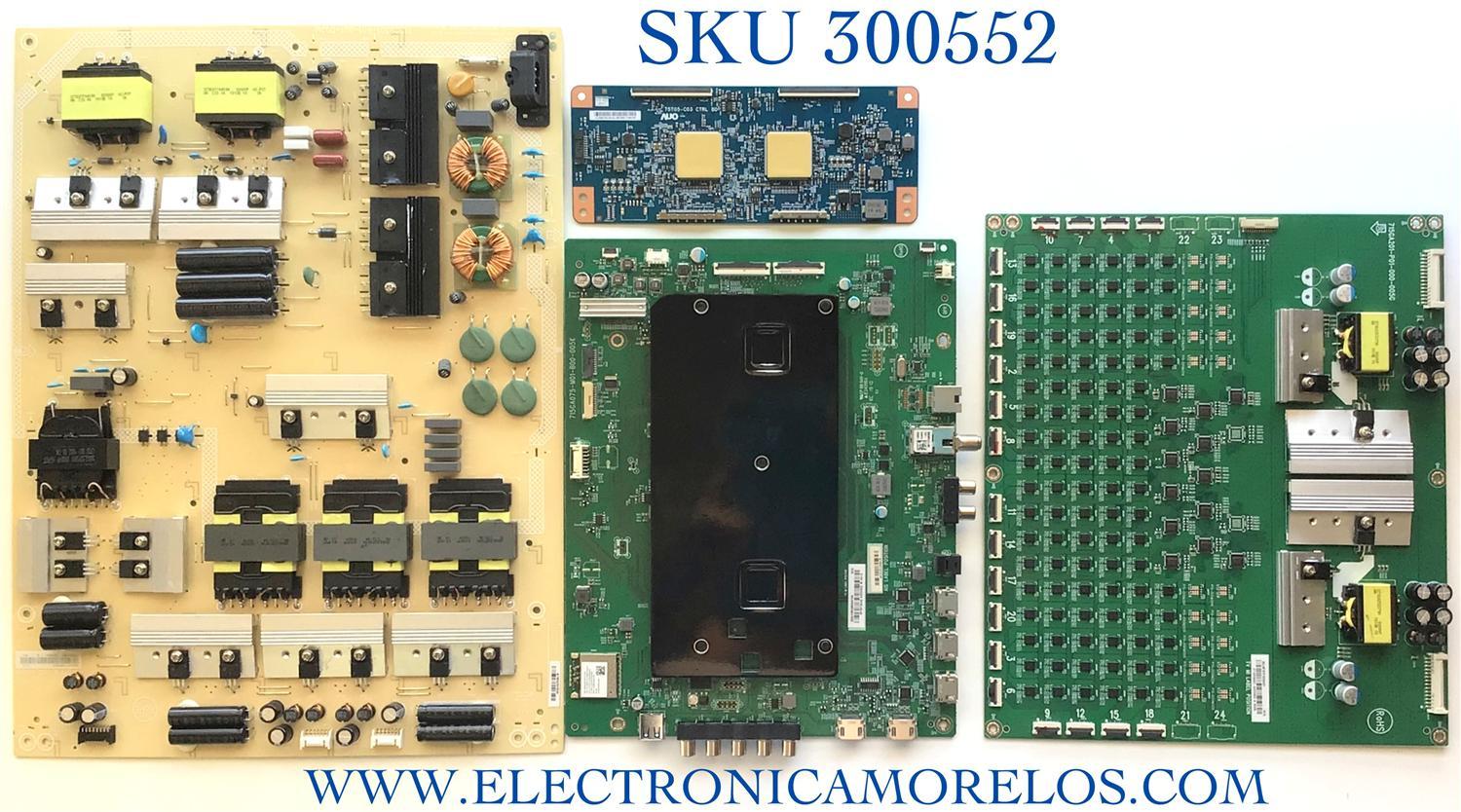 KIT DE TARJETAS PARA TV VIZIO MAIN XJCB0QK004 / 715GA075-M01-B00-005K / FUENTE ADTVI1850AAW / 715G9301-P01-001-003M / T-CON 55.65T56.C05 / 75T05-C03 / LED DRIVER LNTVIY122XAD1 / 715GA201-P01-000-005G / PANEL T650QVF09.3 / MODELO P659-G1 LTMAYNKV / P659-G1